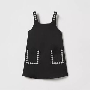 Zara Black Jewel Pocket Pinafore Dress for Girls Size 10 NWT